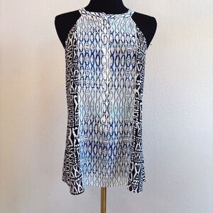 Sanctuary Tribal Print Sleeveless Blouse, Small, Blue, Black, White Geometric‎